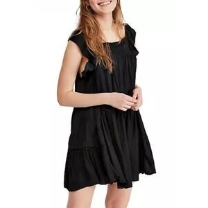 Intimately Free People Want Your Love Black Smocked Tiered Babydoll Mini Dress S